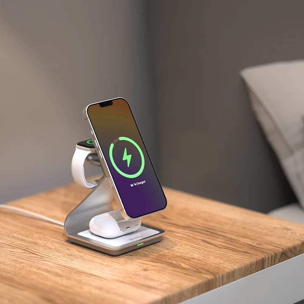 BONOLA Magnetic 3-in-1 Wireless Charging Station – 30W Fast Charger for iPhone 16/15/14/13/12 Series, Apple Watch & AirPods Pro