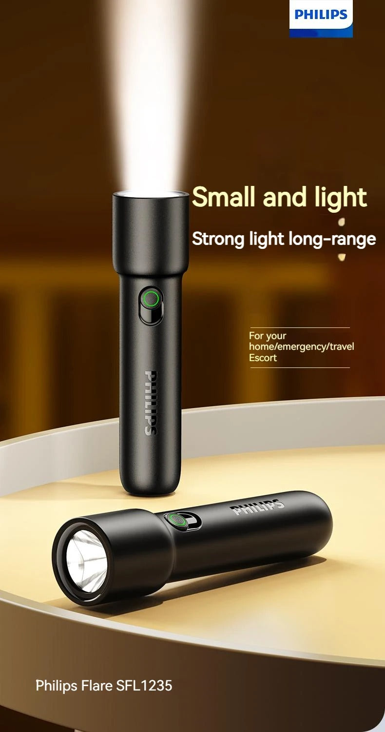Philips 2024 Portable Rechargeable LED Flashlight – EDC Tactical Torch for Self Defense, Camping & Hiking