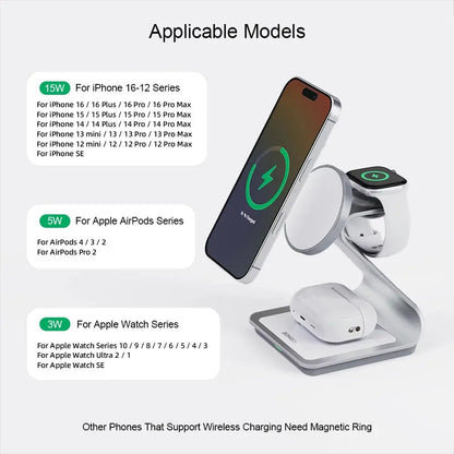 BONOLA Magnetic 3-in-1 Wireless Charging Station – 30W Fast Charger for iPhone 16/15/14/13/12 Series, Apple Watch & AirPods Pro My Store
