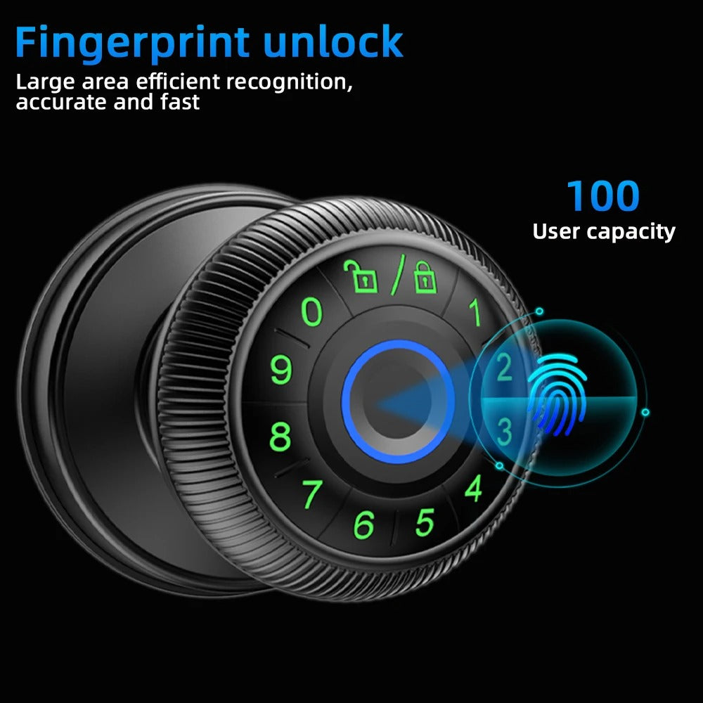 RAYKUBE Q6 Tuya BLE Smart Fingerprint Door Lock – Round Knob | Multiple Unlock Methods (Fingerprint / Password / Key / Tuya App) | US Free Delivery
