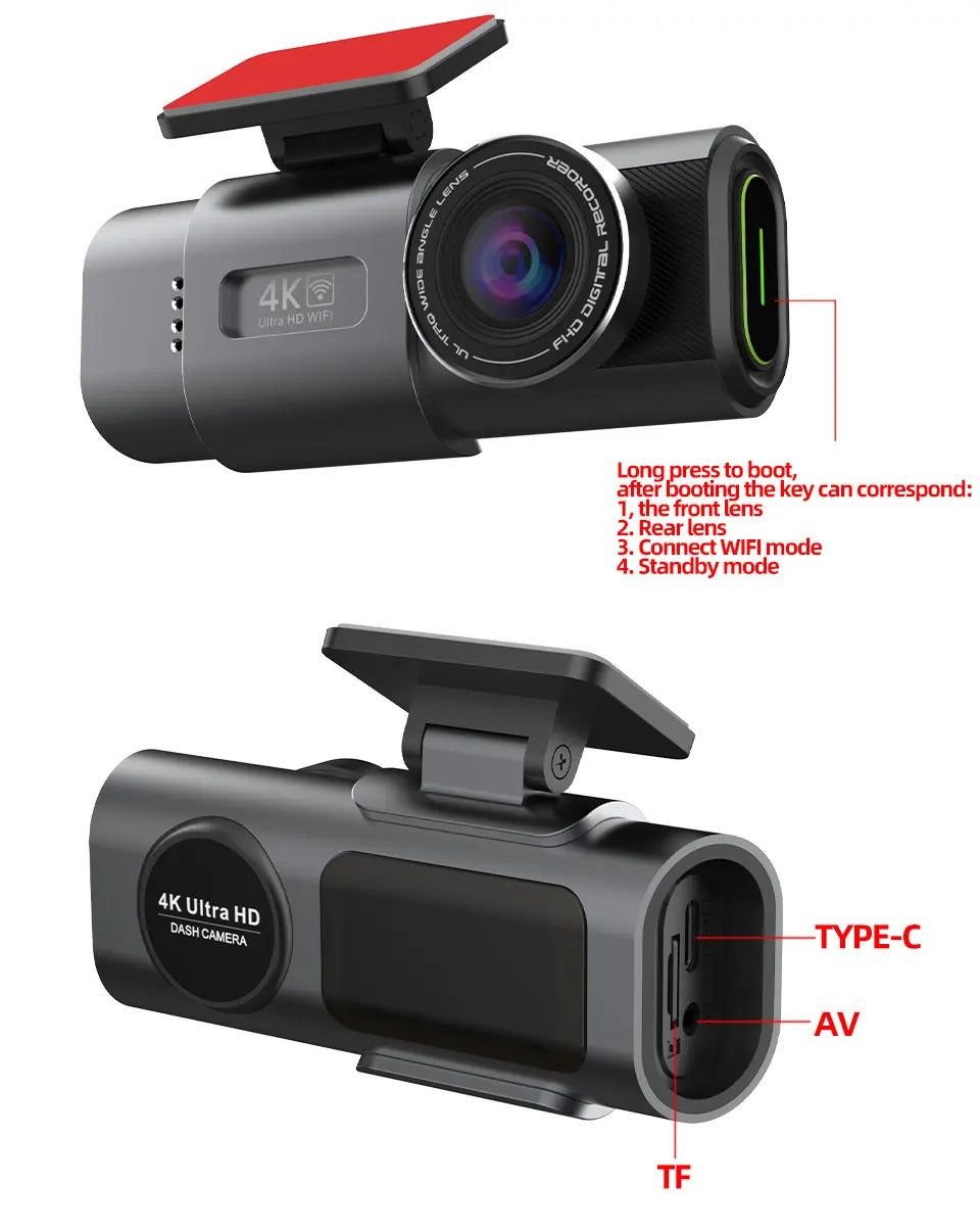 Dash Cam 4K UHD – Night Vision Car DVR Video Recorder with Wi-Fi & GPS