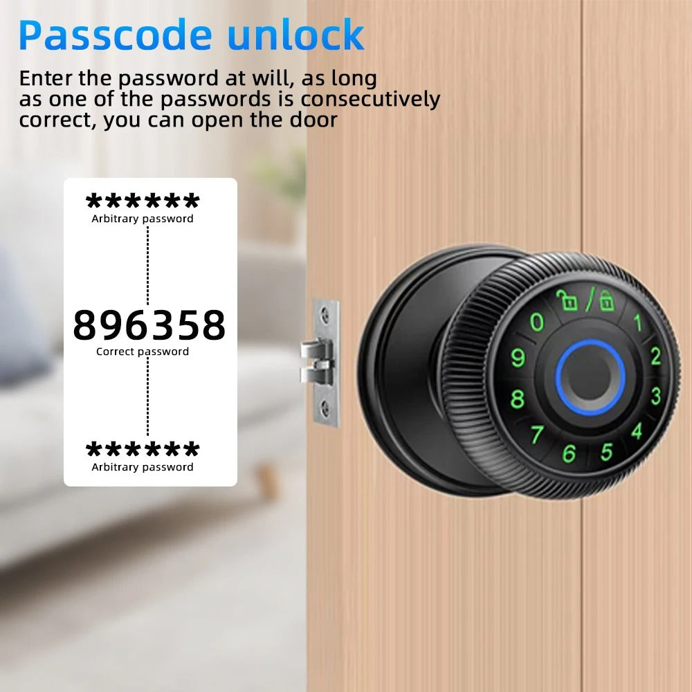 RAYKUBE Q6 Tuya BLE Smart Fingerprint Door Lock – Round Knob | Multiple Unlock Methods (Fingerprint / Password / Key / Tuya App) | US Free Delivery