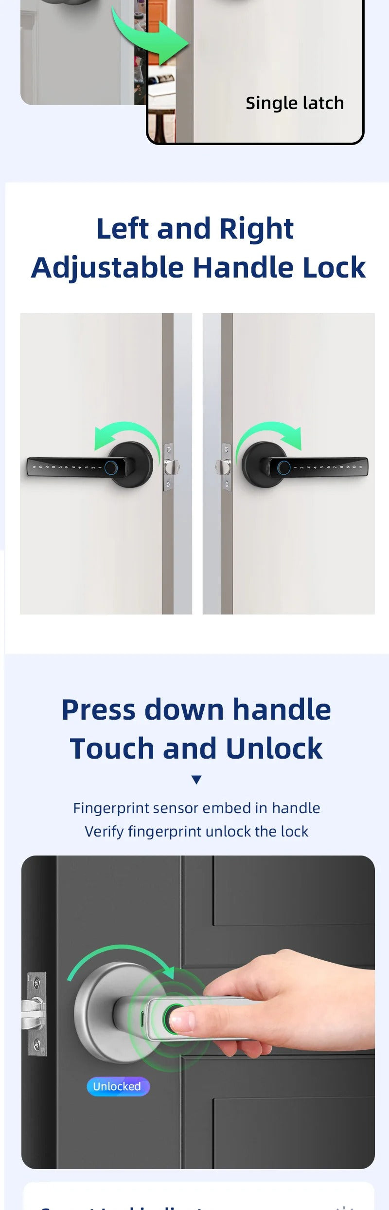 XSDTS M5 Tuya BLE Fingerprint Door Lock – Digital Smart Lock with Password, Key, IC Card, and Tuya/Smart Life App Unlock