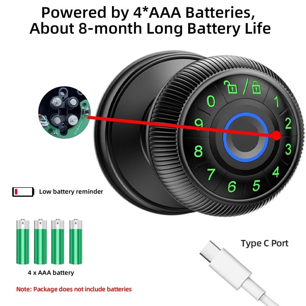 RAYKUBE Q6 Tuya BLE Smart Fingerprint Door Lock – Round Knob | Multiple Unlock Methods (Fingerprint / Password / Key / Tuya App) | US Free Delivery