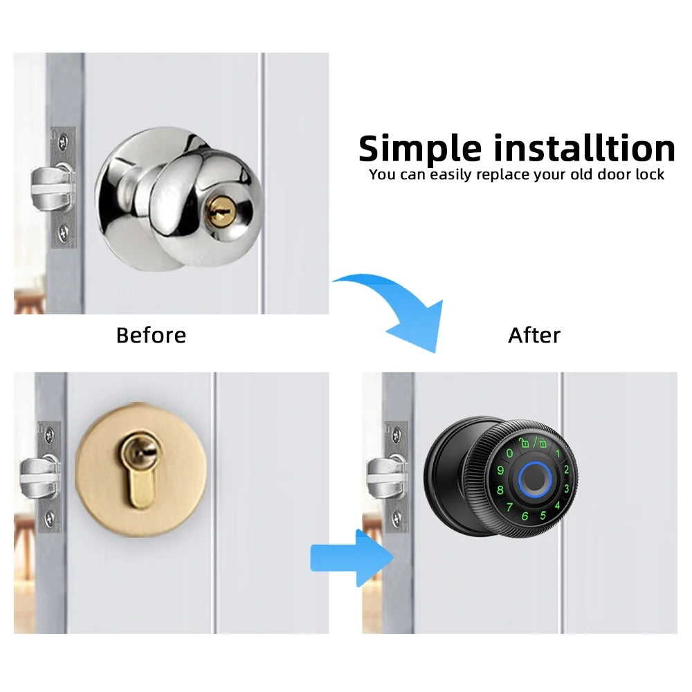 RAYKUBE Q6 Tuya BLE Smart Fingerprint Door Lock – Round Knob | Multiple Unlock Methods (Fingerprint / Password / Key / Tuya App) | US Free Delivery