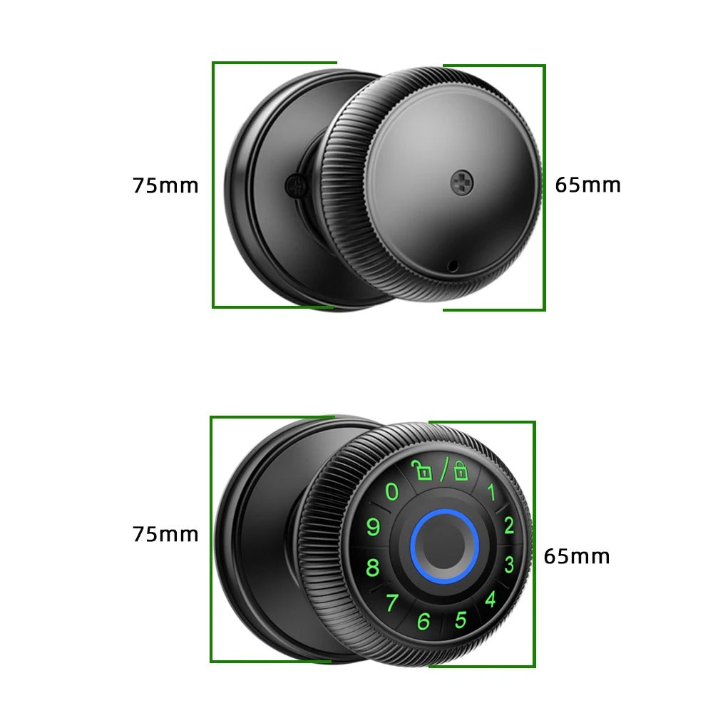 RAYKUBE Q6 Tuya BLE Smart Fingerprint Door Lock – Round Knob | Multiple Unlock Methods (Fingerprint / Password / Key / Tuya App) | US Free Delivery
