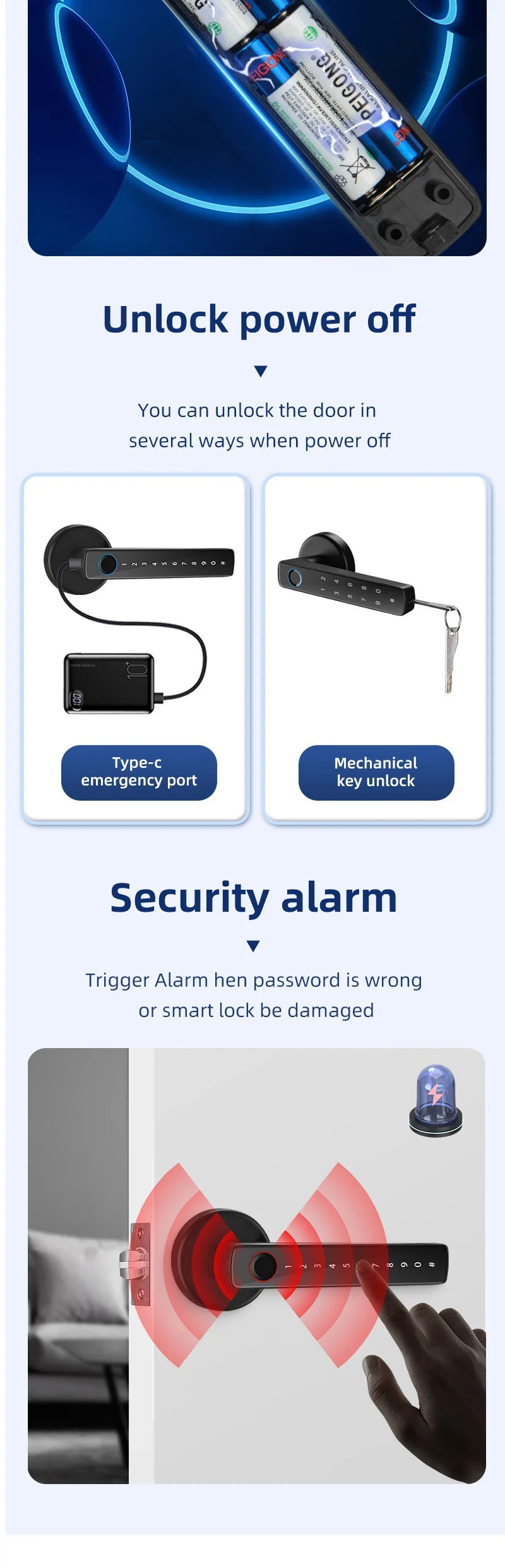 XSDTS M5 Tuya BLE Fingerprint Door Lock – Digital Smart Lock with Password, Key, IC Card, and Tuya/Smart Life App Unlock