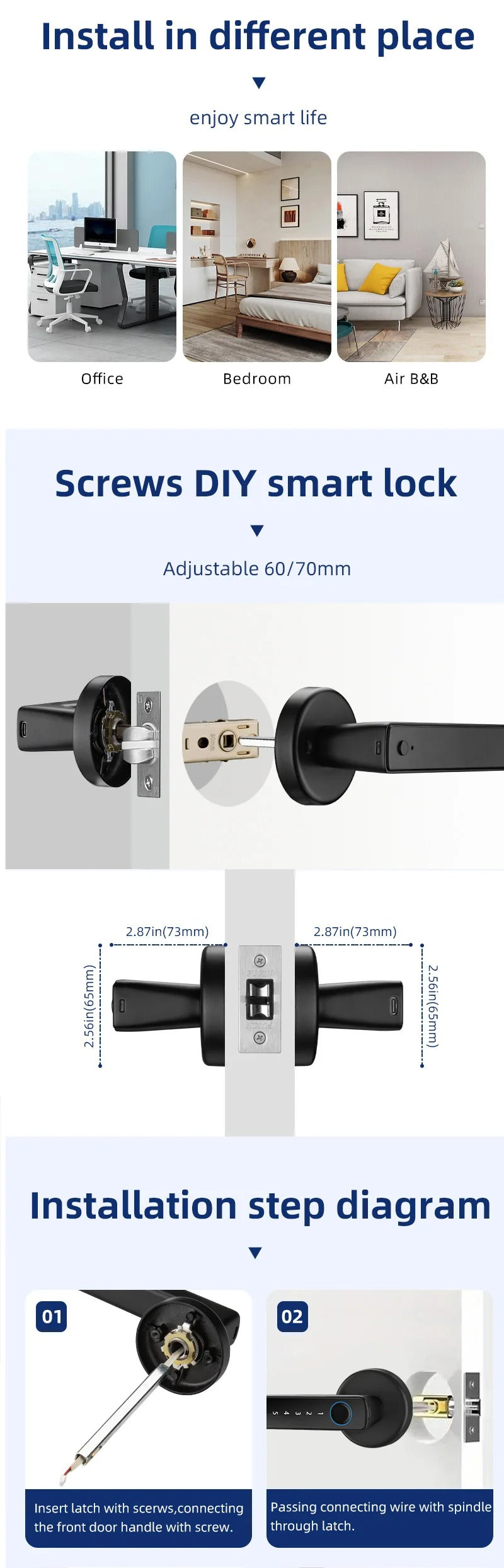 XSDTS M5 Tuya BLE Fingerprint Door Lock – Digital Smart Lock with Password, Key, IC Card, and Tuya/Smart Life App Unlock
