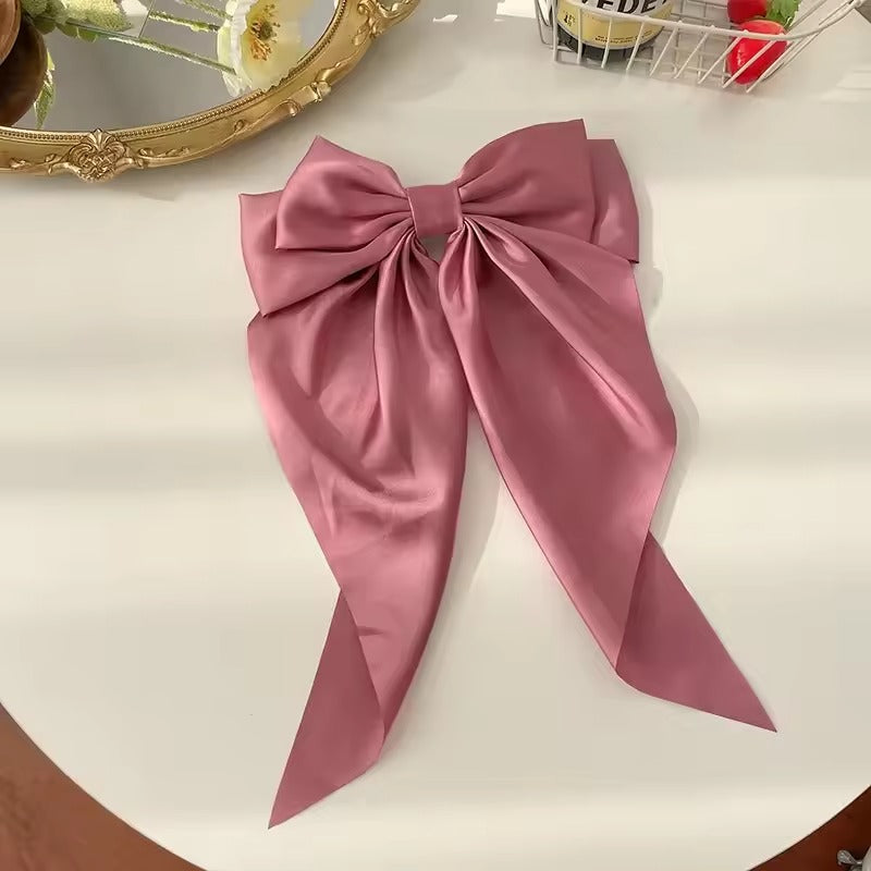 Korean Satin Bow Hair Clip – Big Bowknot Long Ribbon for Women & Girls