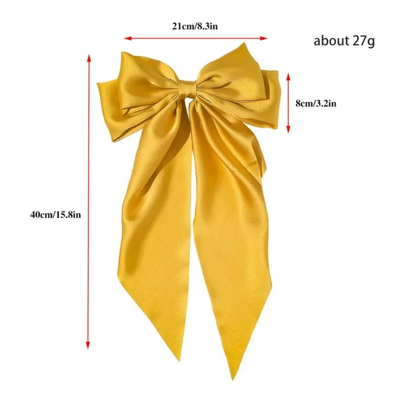 Korean Satin Bow Hair Clip – Big Bowknot Long Ribbon for Women & Girls