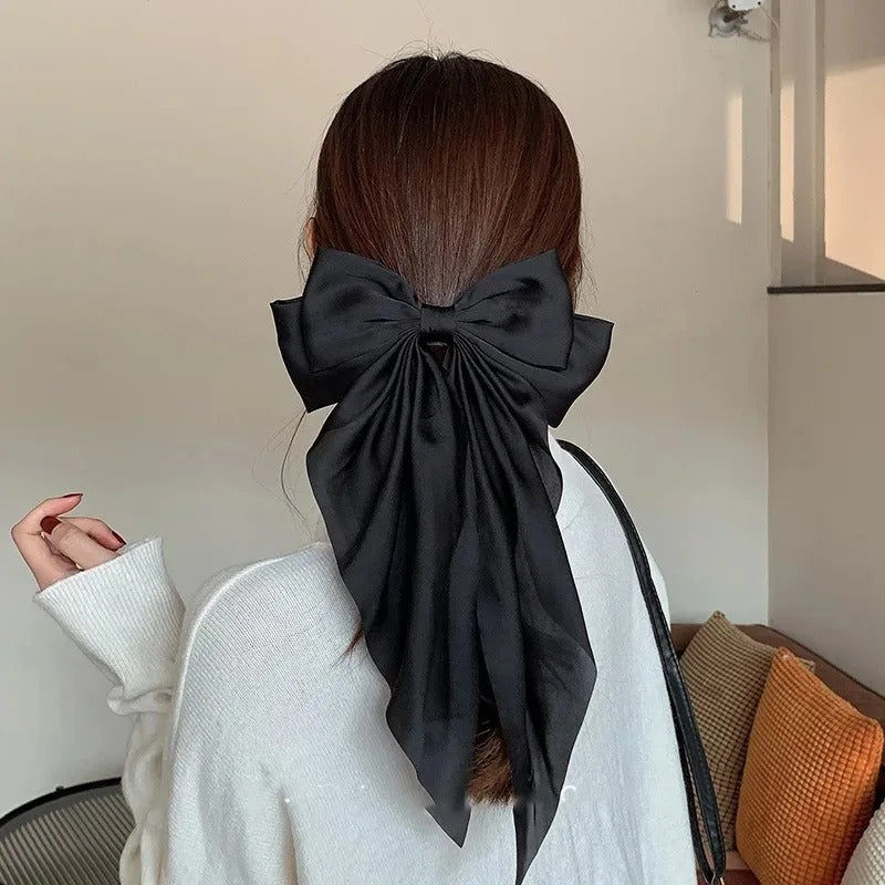 Korean Satin Bow Hair Clip – Big Bowknot Long Ribbon for Women & Girls