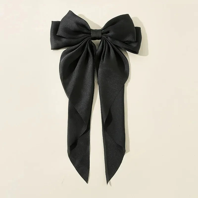 Korean Satin Bow Hair Clip – Big Bowknot Long Ribbon for Women & Girls