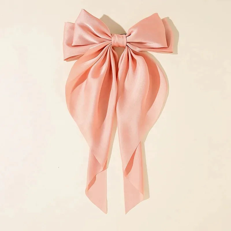 Korean Satin Bow Hair Clip – Big Bowknot Long Ribbon for Women & Girls