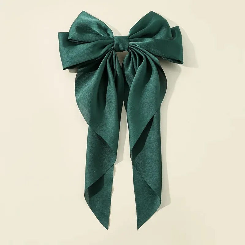 Korean Satin Bow Hair Clip – Big Bowknot Long Ribbon for Women & Girls
