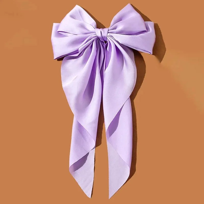 Korean Satin Bow Hair Clip – Big Bowknot Long Ribbon for Women & Girls
