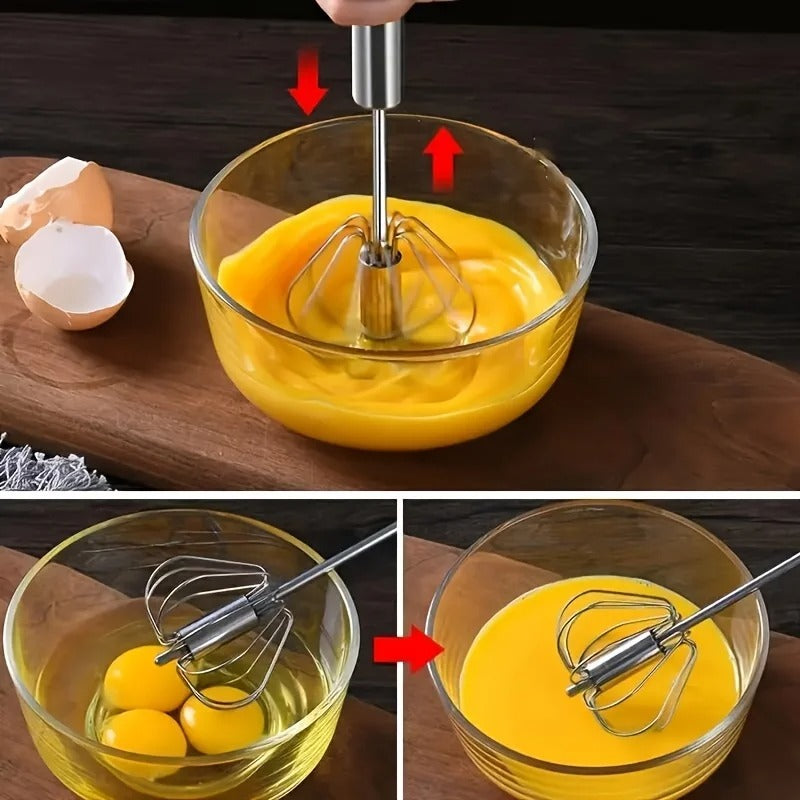 Semi-Automatic Stainless Steel Whisk & Egg Beater – Push-Down Manual Mixer for Kitchen Baking
