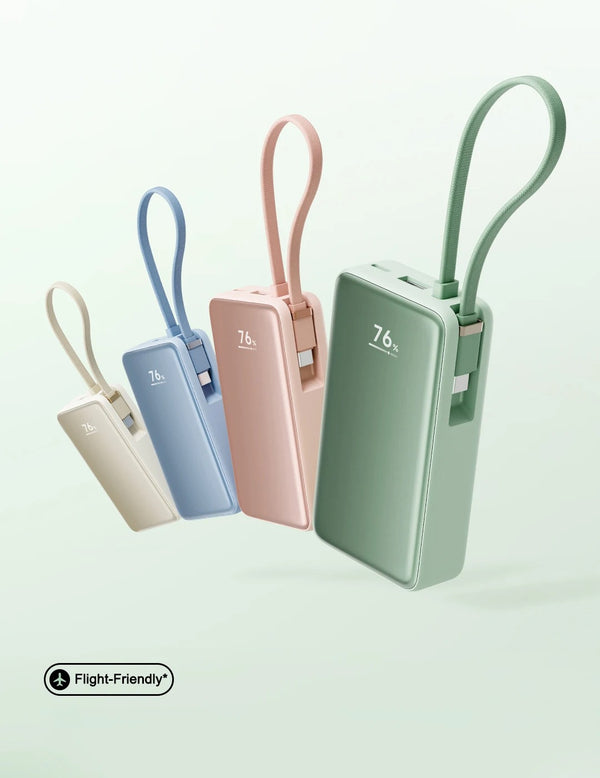 10000mAh 45W Power Bank – Built-in USB-C Cable, Two-Way Fast Charging & LCD Display