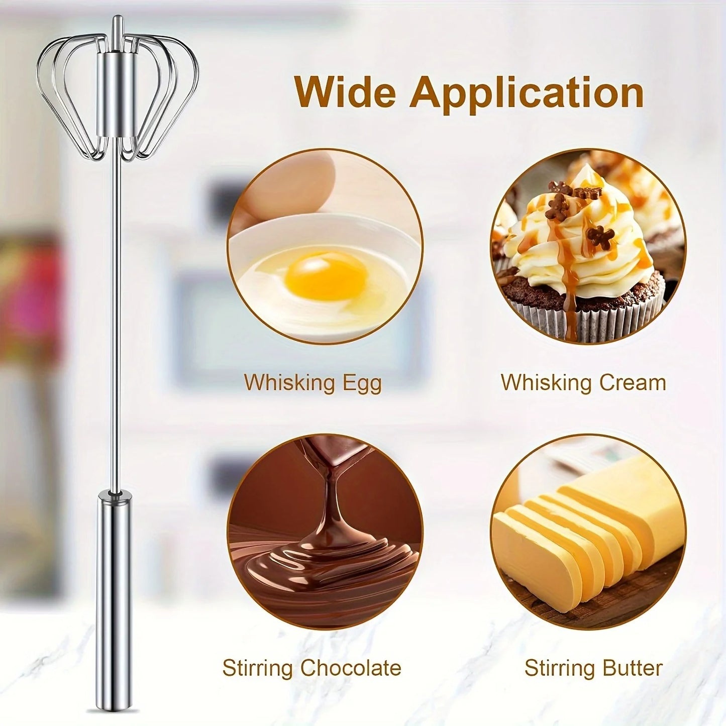 Semi-Automatic Stainless Steel Whisk & Egg Beater – Push-Down Manual Mixer for Kitchen Baking