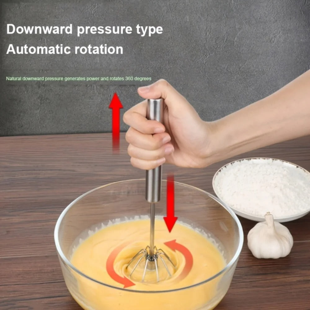 Semi-Automatic Stainless Steel Whisk & Egg Beater – Push-Down Manual Mixer for Kitchen Baking