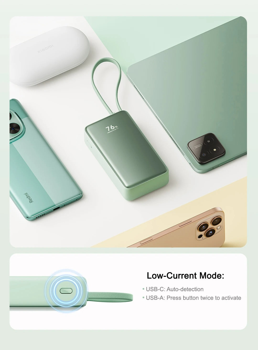 10000mAh 45W Power Bank – Built-in USB-C Cable, Two-Way Fast Charging & LCD Display
