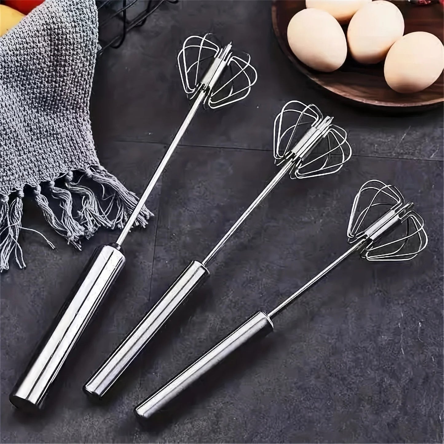 Semi-Automatic Stainless Steel Whisk & Egg Beater – Push-Down Manual Mixer for Kitchen Baking
