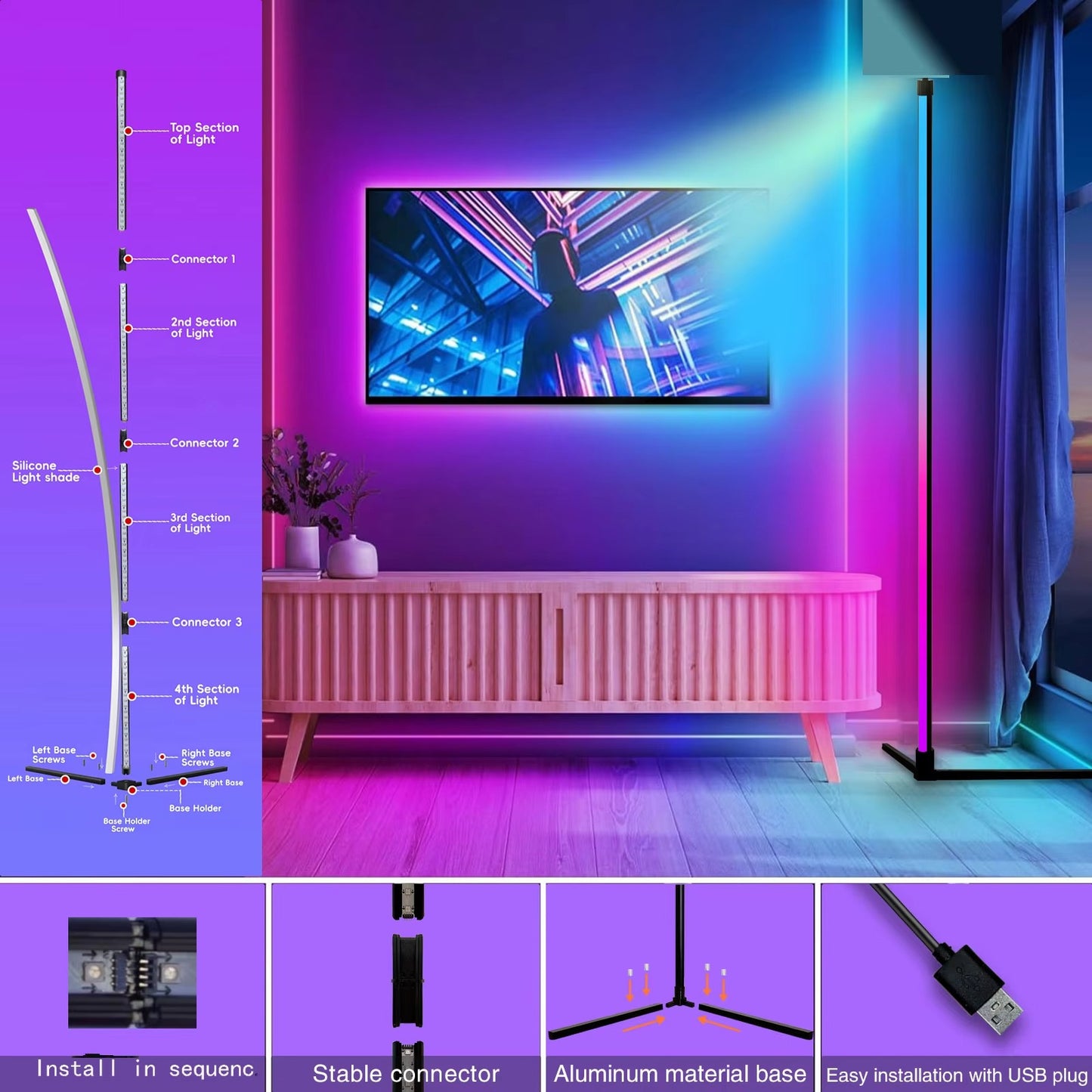 RGB LED Corner Floor Lamp